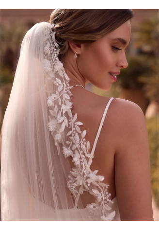 Bianco Evento S541 – Ivoorkleurige kathedraalsluier van zachte tule, 300 cm