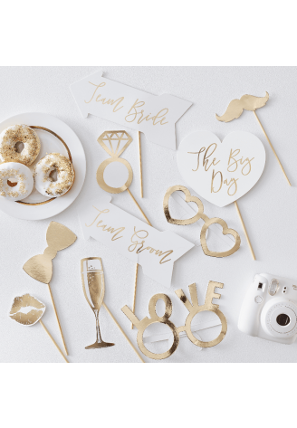 Ginger Ray GO-143 Gold Wedding Photo Booth Props ()