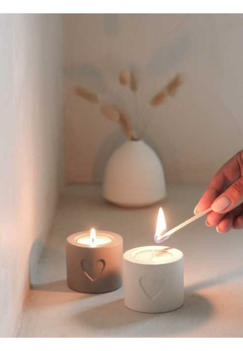 Leeff 18755 Hart Theelicht Kaarsenhouder Hilde, set van 2, Grijs