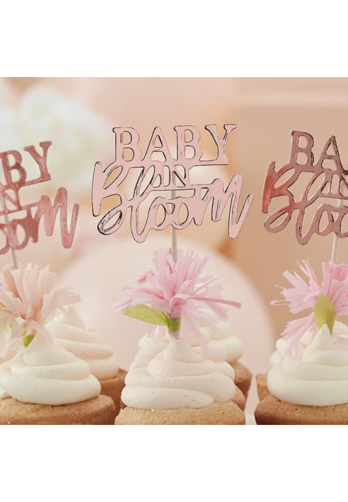 Ginger Ray BL-108 Floral Baby Shower Cupcake Toppers ()