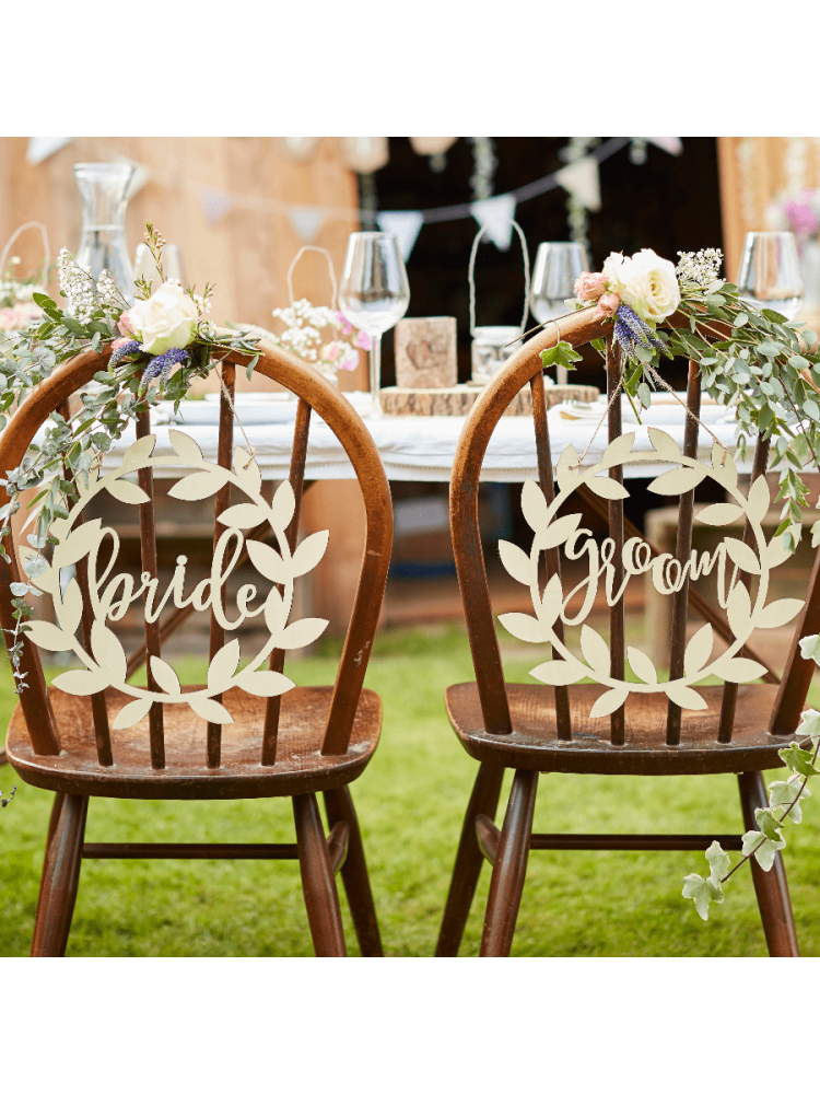 Ginger Ray CW-212 Rustic Country Bride and Groom Bruiloft Stoel Bordjes Hout main product photo