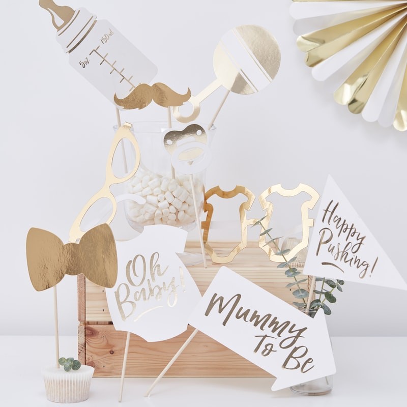 Ginger Ray Gouden Baby Shower Photo Booth Props Oh Baby!